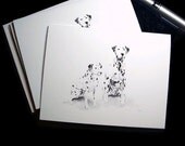 Blank Note Cards, Dalmatian Dog Art, Black and White Dalmation Canine Artwork Stationery - set of 6 cards