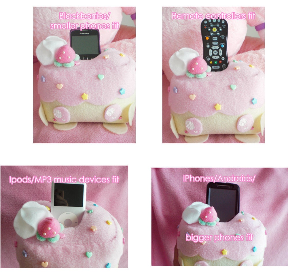 Strawberry/Vanilla Cake Cellphone/Music Electronics Plush Plushie Holder Kawaii Cute Fairy Kei Decora Deco OTT Sweet Lolita Girly Room Decor
