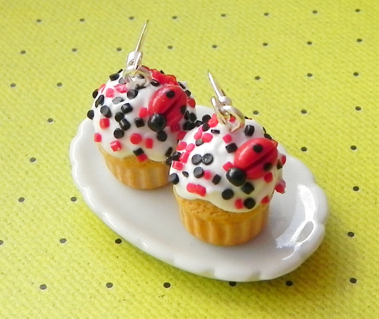 Ladybug cupcake earrings