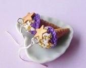 Purple and gold ice cream cone earrings