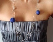 Sterling Silver Chain With Navy Silk Beads
