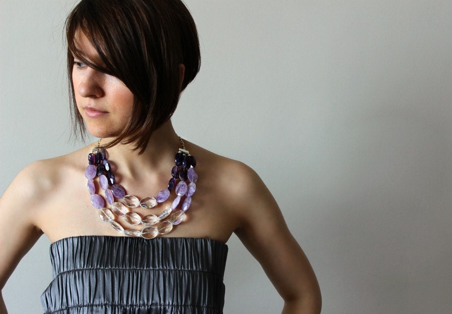 Statement Necklace With Amethyst Semi Precious Gemstones