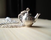 Teapot Necklace, Vintage Silver Pendant, Tea Charm Necklace, Tea Pot, Geekery, Whimsical Jewelry