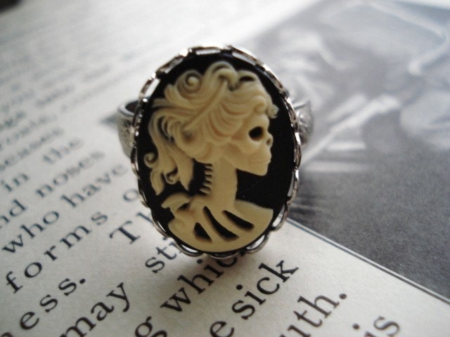 Skeleton Cameo Ring, Gothic Lolita, Goth, Horror, Halloween Jewelry