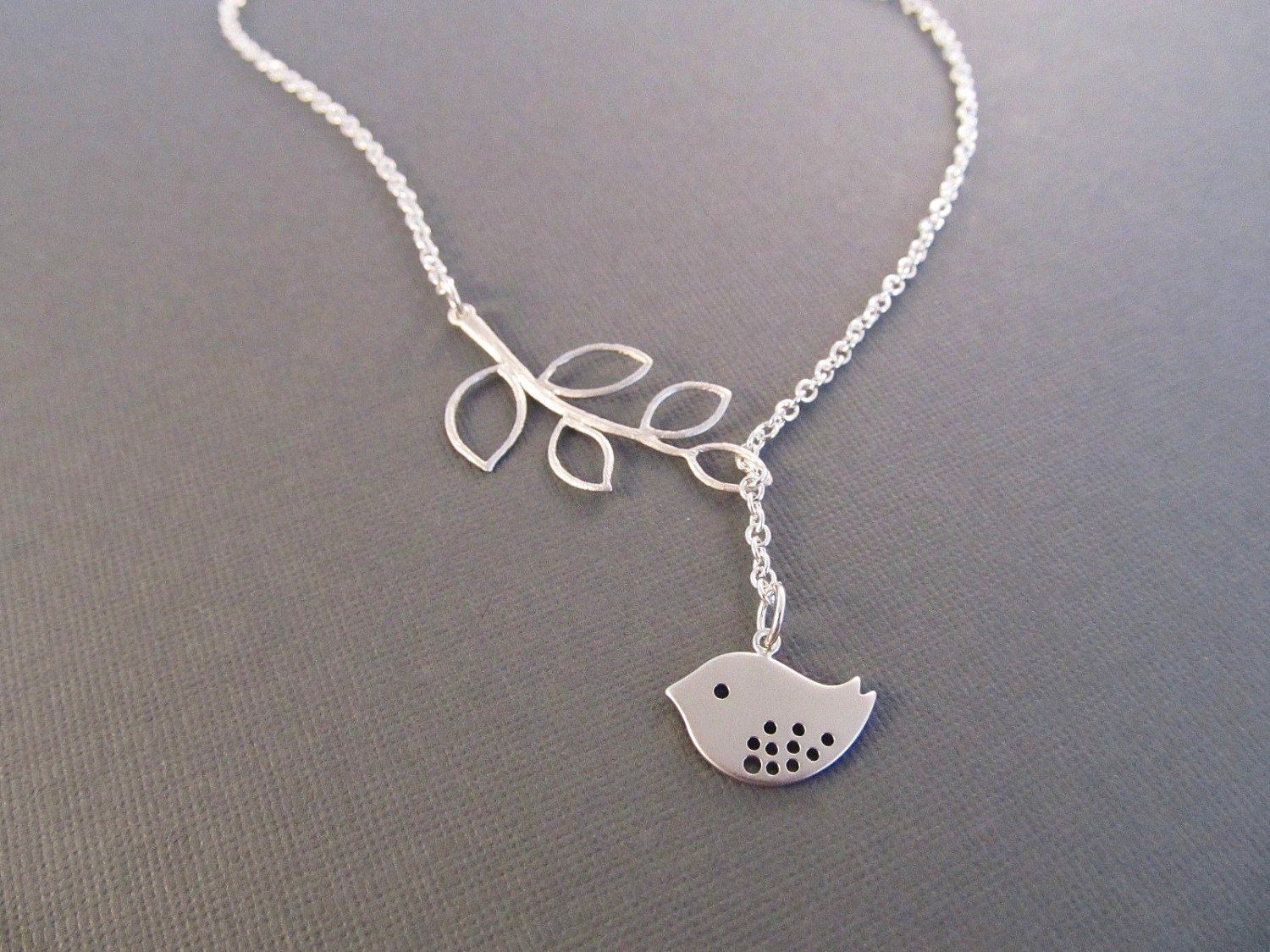 Bird and Branch Necklace, Silver Sparrow Lariat, Everyday Jewelry, Lariat Necklace, Gift for Mom, Graduation Gift