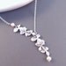 Bridesmaid Necklace, Silver Orchid Flowers with Freshwater Pearls, Bridal, Wedding Jewelry, Lariat Style Necklace