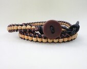 WrapLet, Unisex Honey Brown Japanese Seed Beads on Black leather.