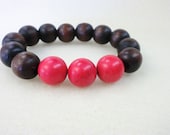 Coral with Natural Dark Wood stretch Bracelet