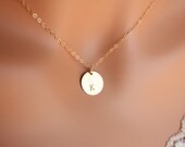 Single disc initial necklace - 14K Gold Filled chain, mothers day gifts, gift for sister mom
