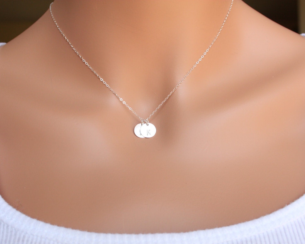 Initial Necklace - personalized necklace, Two discs Sterling Silver, engraved monogrammed necklace, birthday gift for mothers day