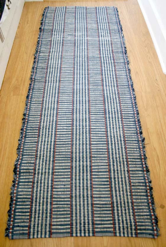 Hand Made Cotton Rag Rug Runner in Denim and Neutral 2 x 6