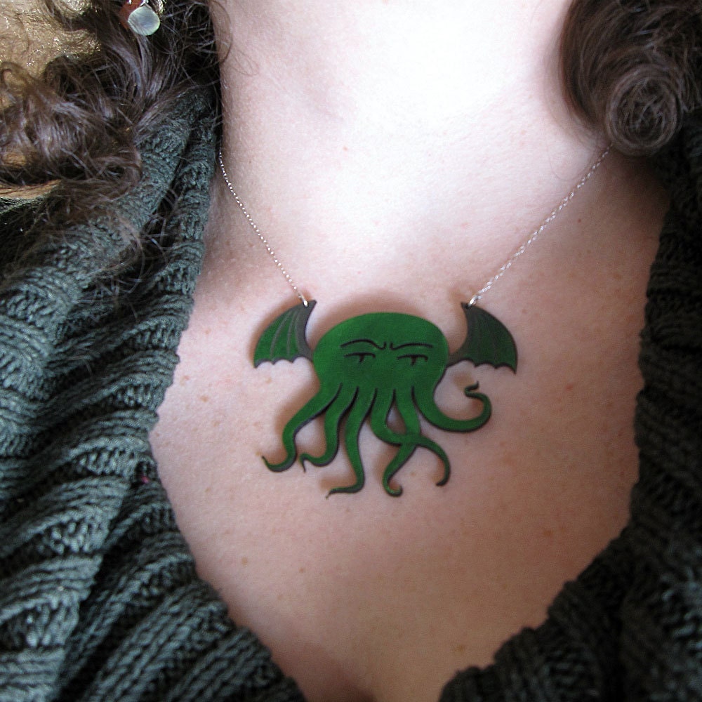 Cthulhu Necklace - Weeble Cthulhu in Laser-Cut Leather