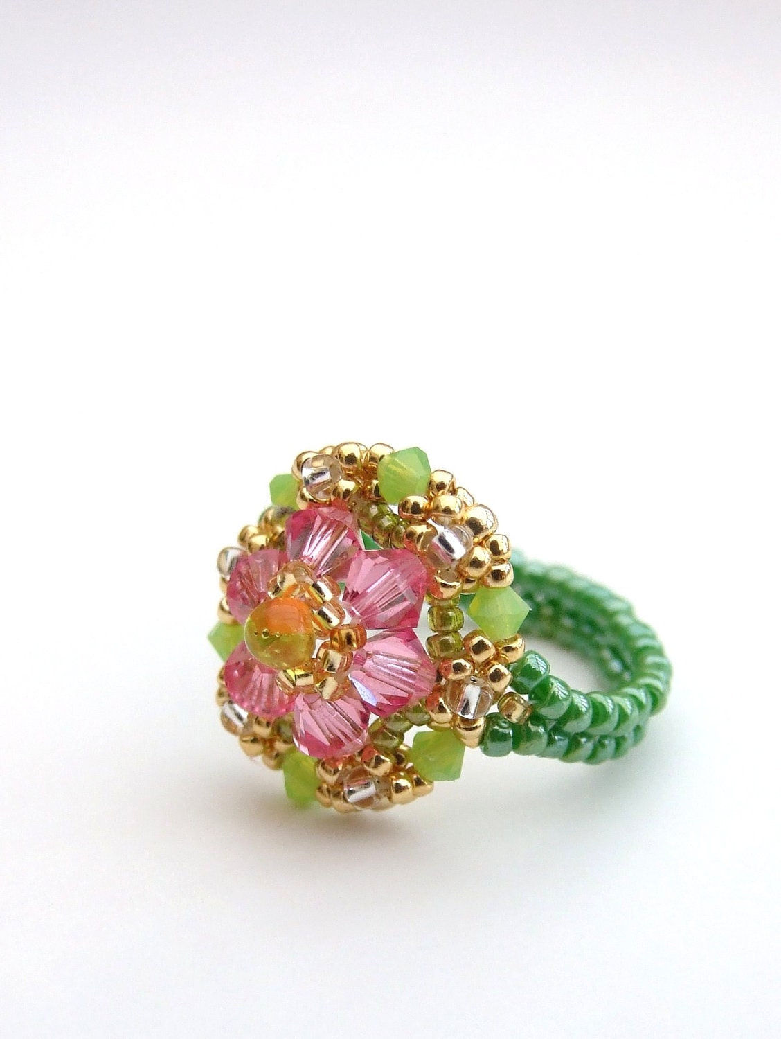 Spring beadwoven ring