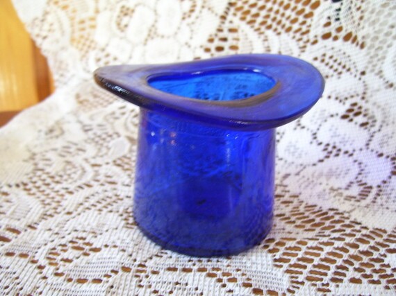 Vintage Cobalt Blue Glass Top Hat Toothpick by thefunnybunny