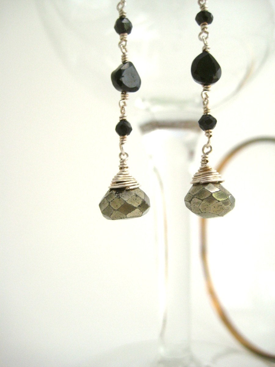 Dazzling pyrite & black spinel Dangle earrings