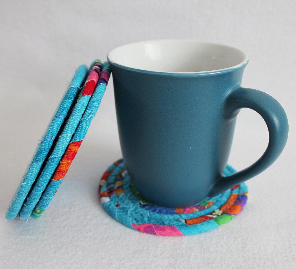 Aqua Blue Colour Splash Coiled Coasters / set of 4 / by PrairieThreads