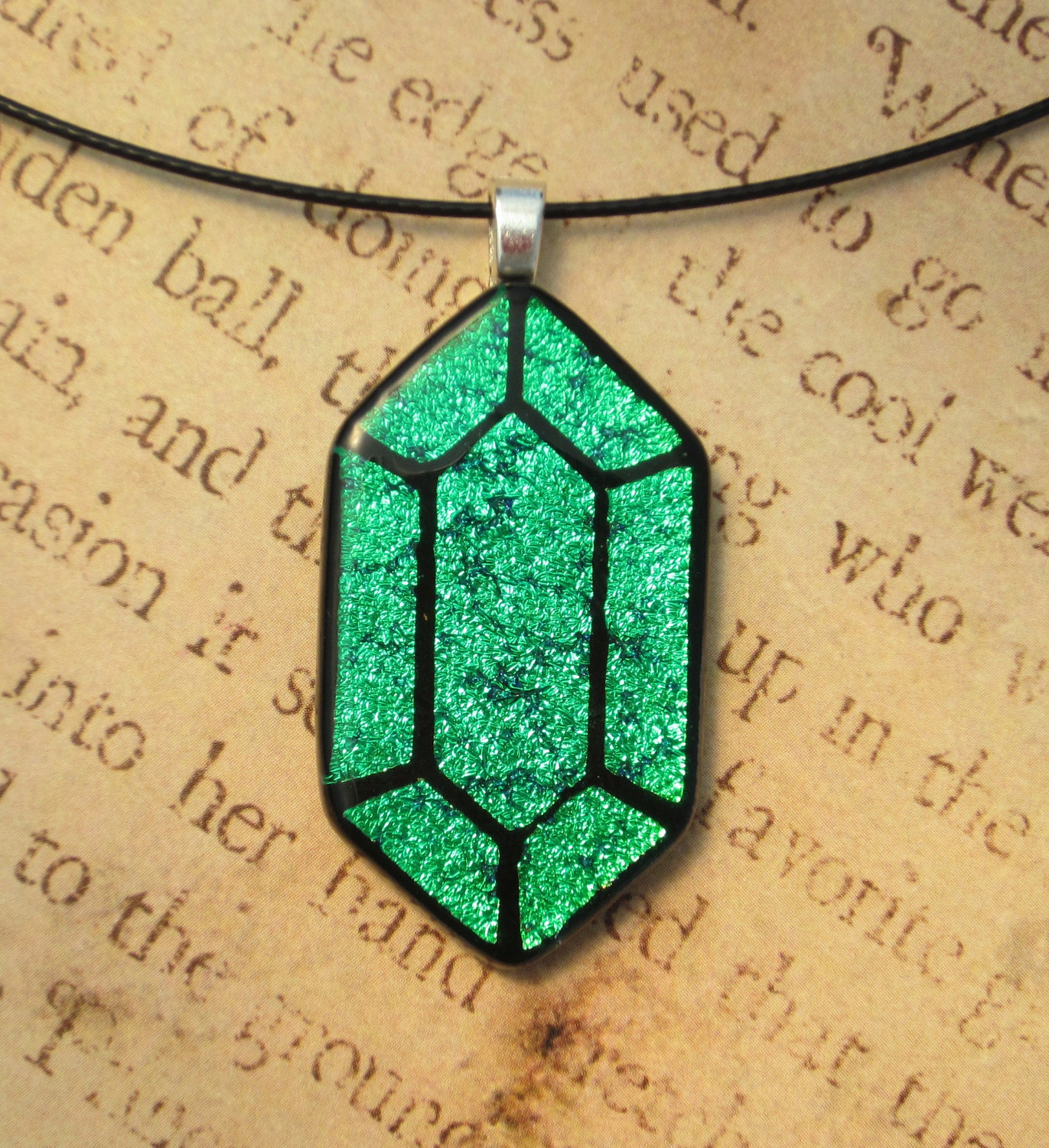 Legend of Zelda Rupee Fused Glass Pendant