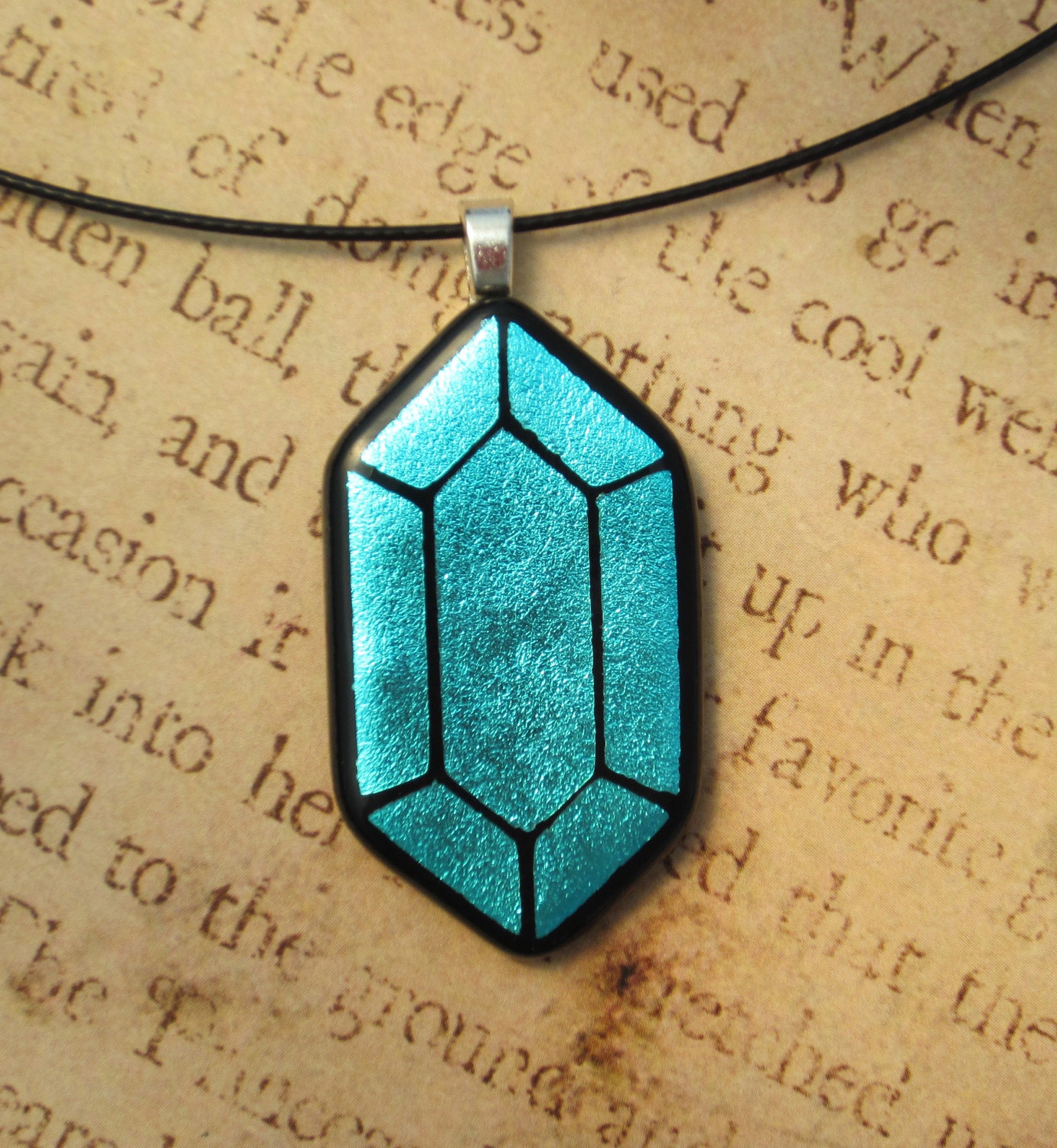 Legend of Zelda Blue Rupee Fused Glass Pendant