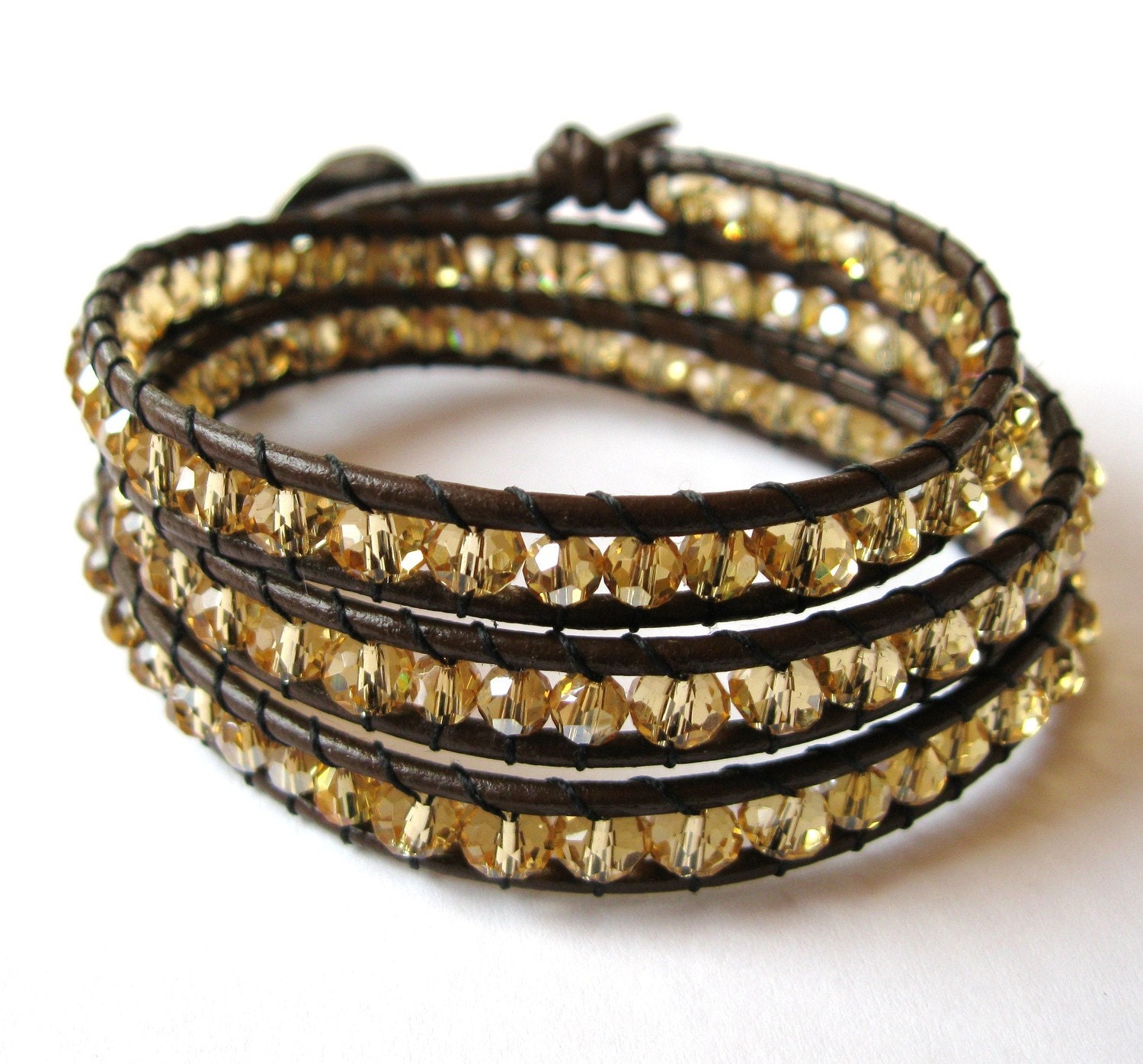 Pocket Full of Sunshine - Triple Wrap Citrine Crystals on Leather