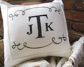 Monogram Initial Pillow Chalk White Hand Painted 16 inch