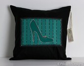 Fashion Pillow Hand Painted Stiletto Emerald Green and Black