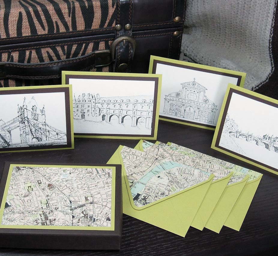 Travel Sketches Note Card Set with Keepsake Box