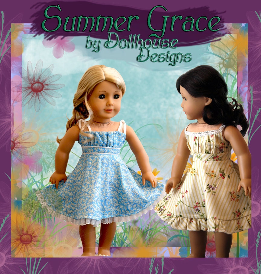 Summer Grace Sewing Pattern by Dollhouse Designs for 18" Dolls Sundress Dress DIGITAL DOWLLOAD