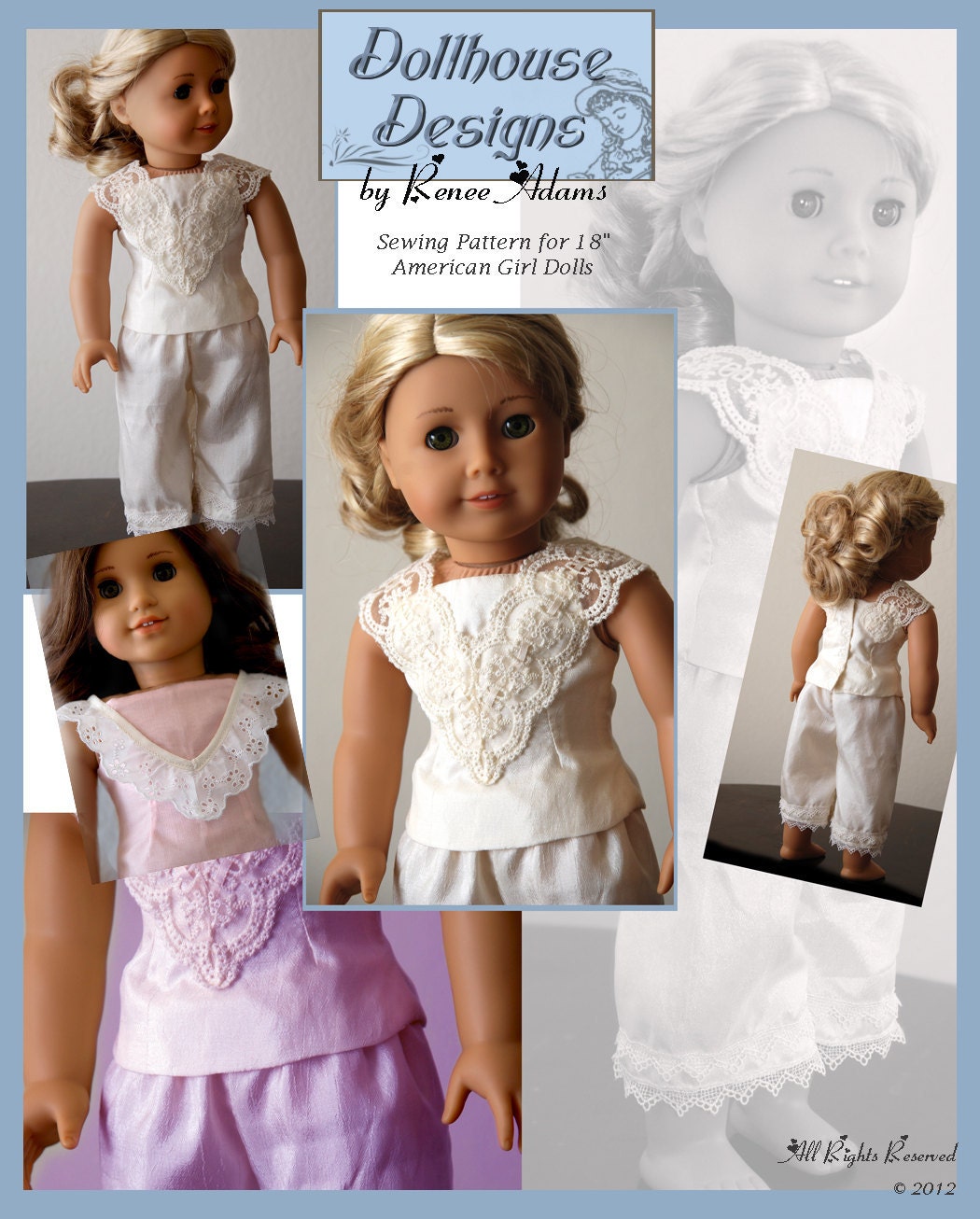 Dollhouse Designs Victorian Camisole and Pantalets Sewing Pattern for 18" Dolls Pajamas PJs DIGITAL DOWNLOAD