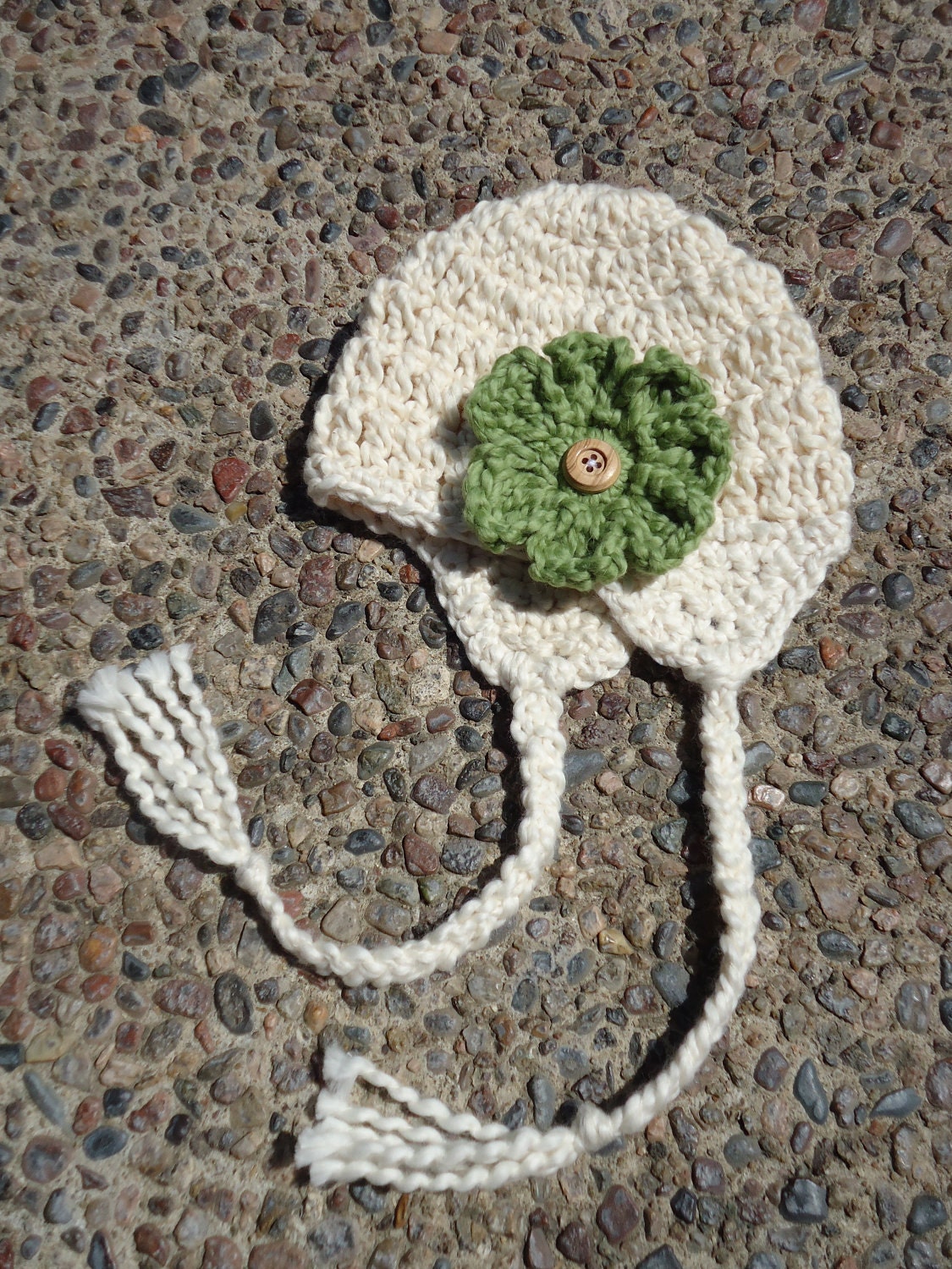 Solid Cream Organic Baby Girl Earflap Hat with Interchangeable Flowers