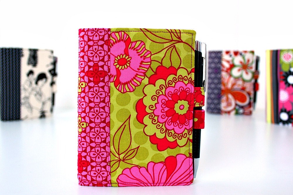 Mini notepad clutch - day planner portfolio -  Teacher gift - Pink Flowers