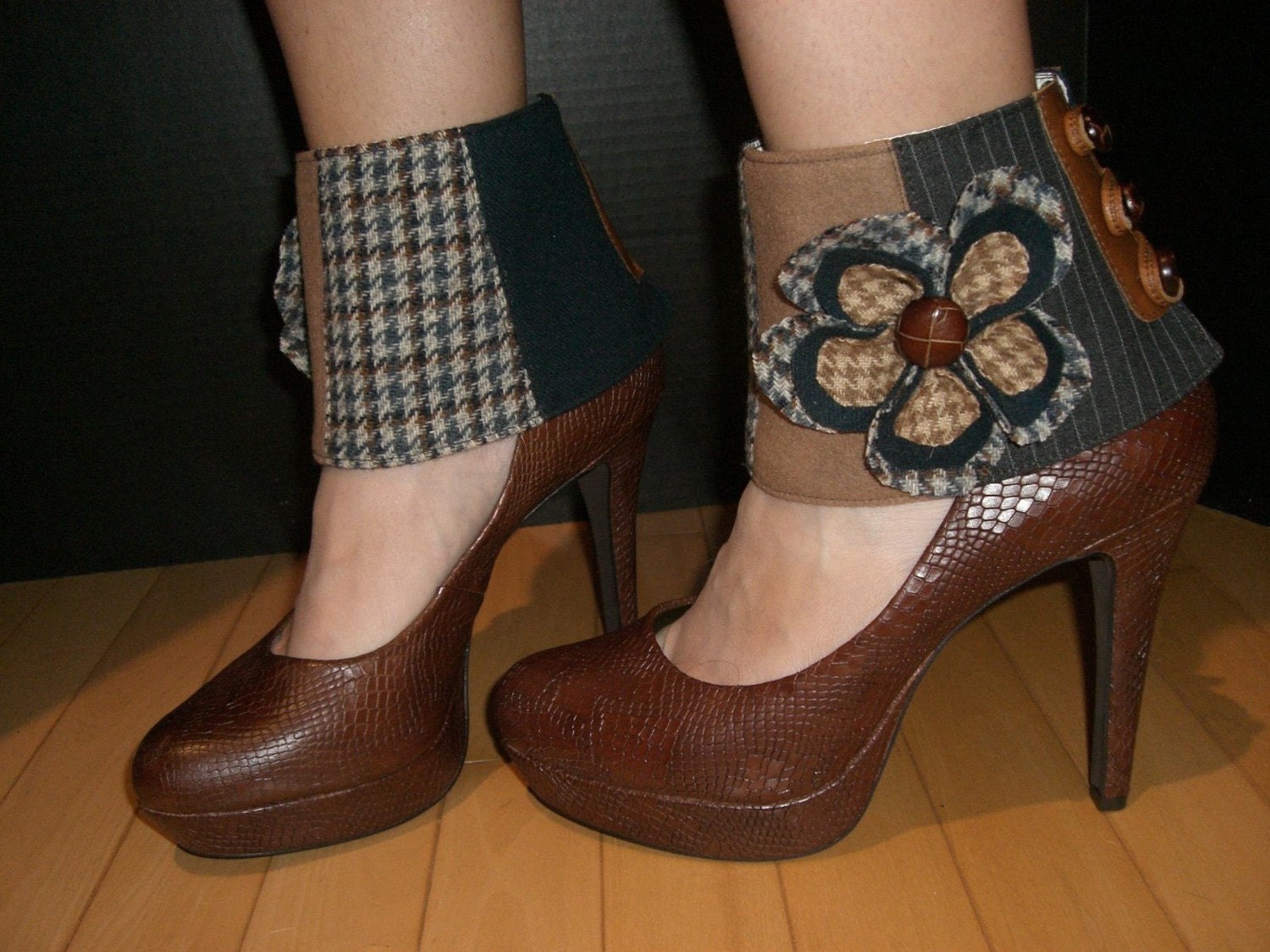 Spats With Leather Trim, Eco Friendly, Recycled Suit Coats