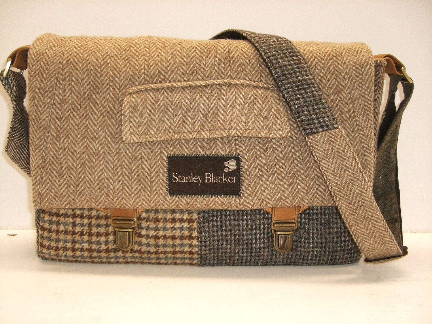 Messenger Bag Laptop Sleeve,Trunk Latch,Recycled Suit Coat