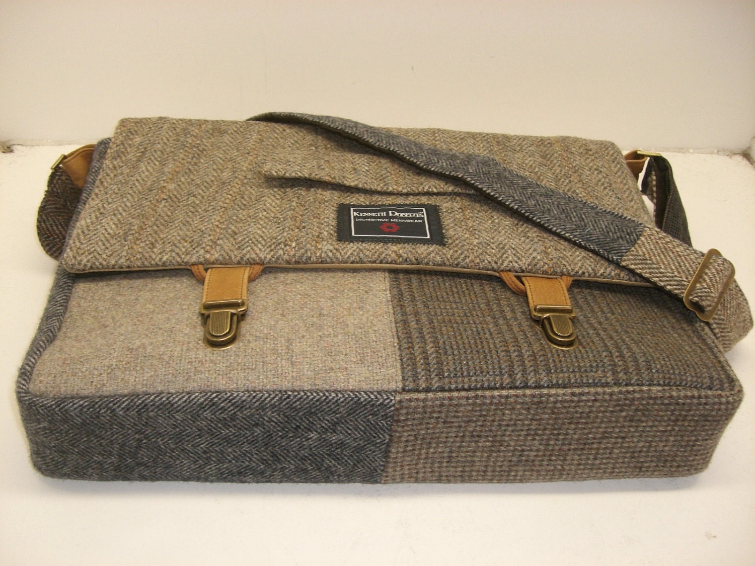 Messenger Bag, Laptop Sleeve, Trunk Latch, Large, Recycled Suit Coat one of a kind gift