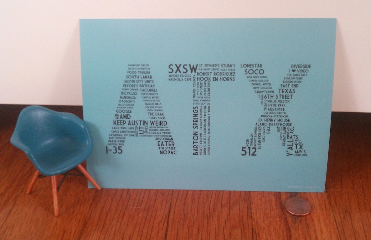 ATX Mini Print - 5 x 7 Robins Egg Blue Austin TX Postcard