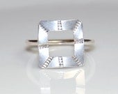 Silver Square Ring - Size 8 - Sterling Silver - Handstamped - Unique - Geometric