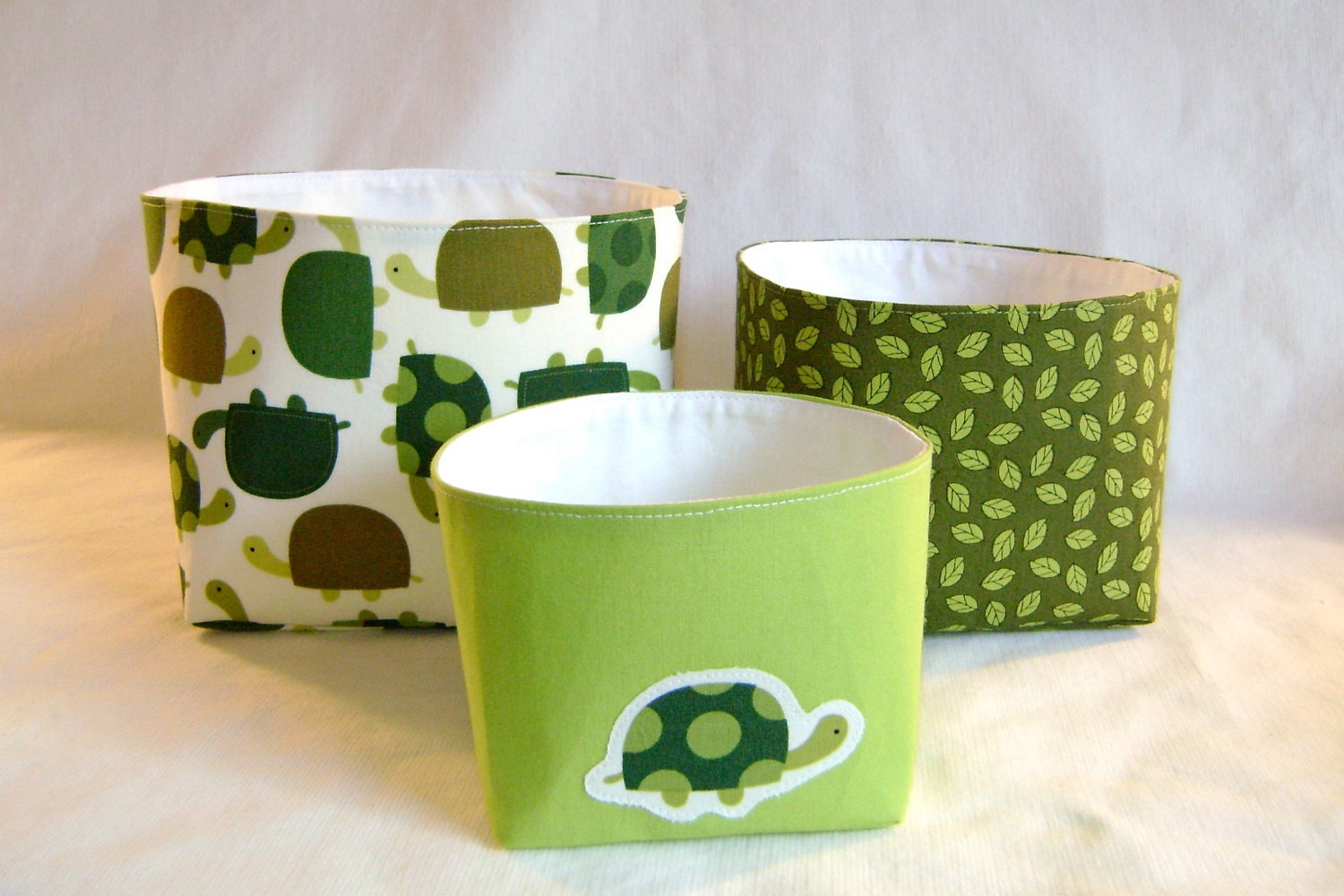 SALE - Set of 3 Fabric Baskets - Turtles