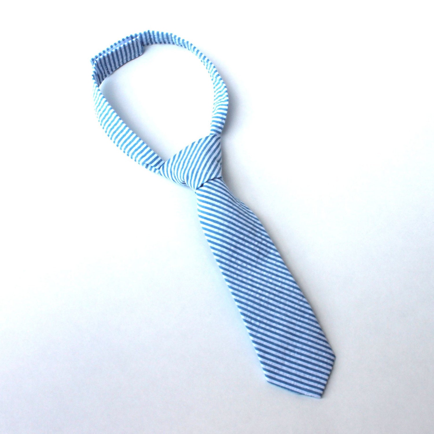 Baby Boy's Tie - Turquoise Seersucker - Aqua Blue and White Stripes