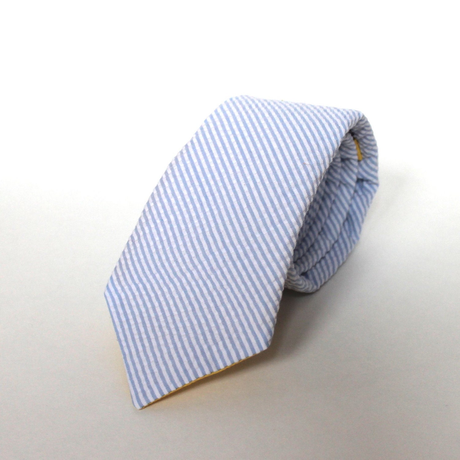 Men's Tie - Light Blue Seersucker - Pale Blue and White Stripes
