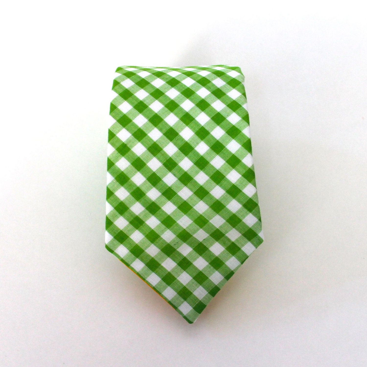 Men's Tie - Lime Green Gingham - Grass Green and White Plaid - HandmadeByEmy