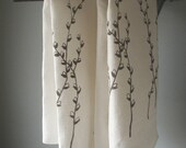 Organic Linen Tea Towels-Pussy Willows- Set of Two Dish Towels-Hostess Gift