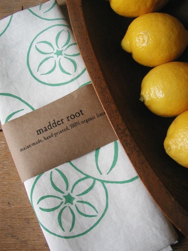 Sand Dollar Tea Towel- Organic Linen- Screen Printed Dish Towel
