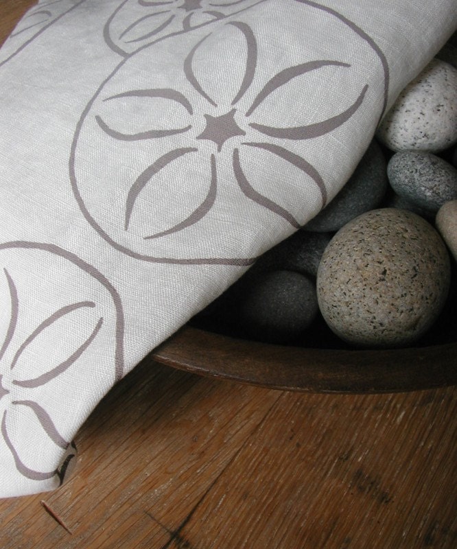 Tea Towel- Organic Linen- Sand Dollar- Dish Towel
