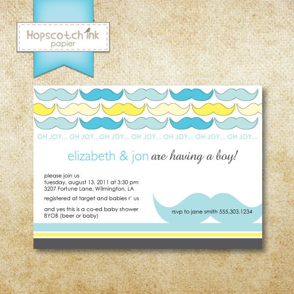 Oh my... Mustache Baby Shower Invitation - Digital File - Printable