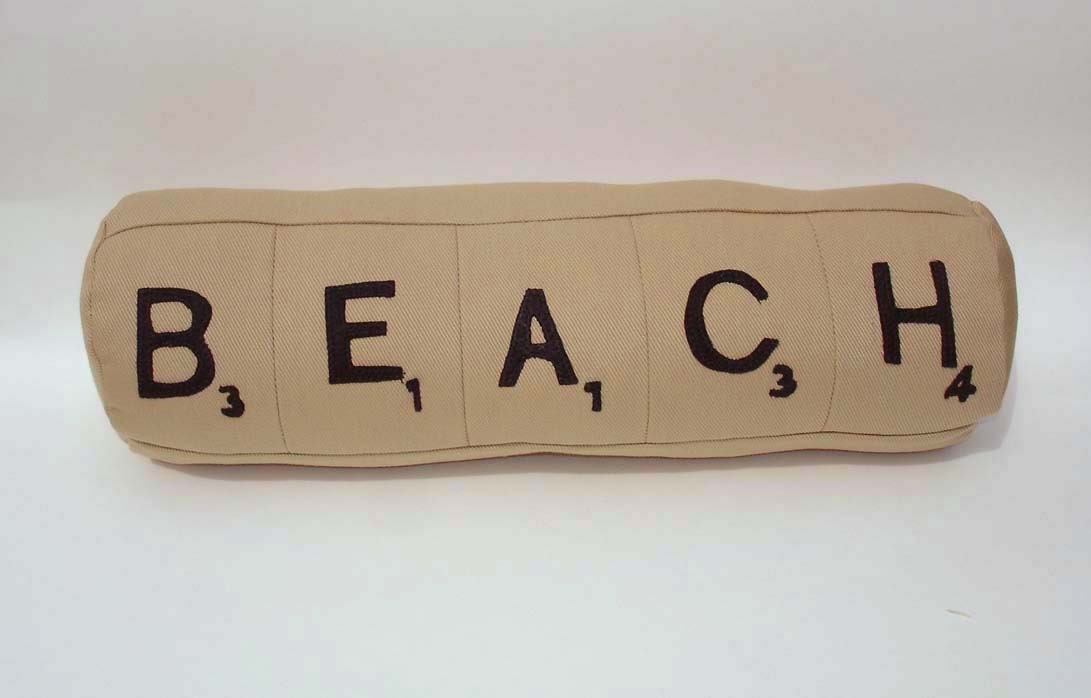 Beach pillow, scrabble tile bolster beach accent pillow