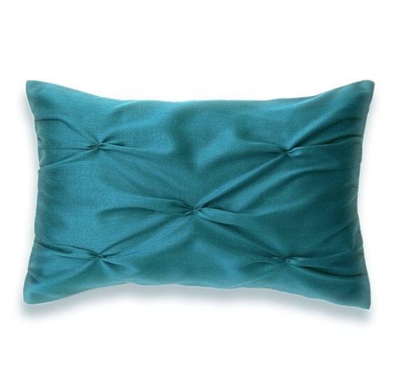 Teal Blue Lumbar Pillow Case 12 x 18 in NIA by DelindaBoutique
