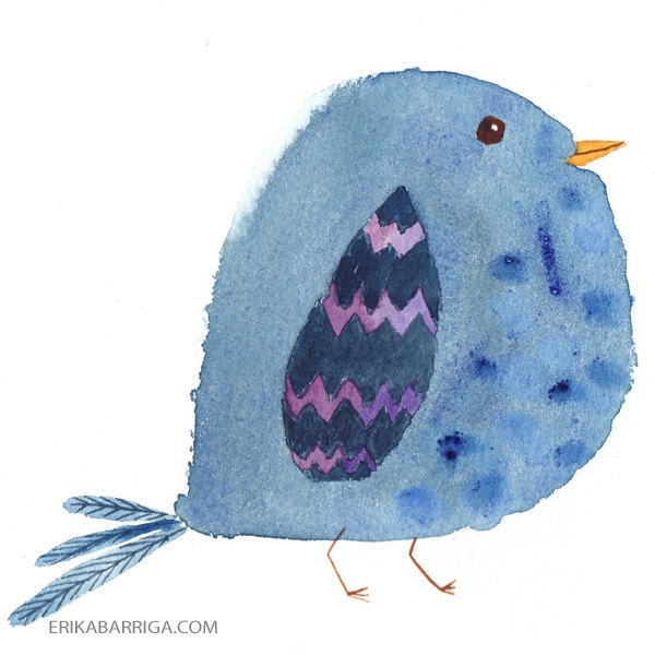 Chevron Bird Watercolor Print