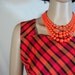 1960's Orange Red PLAID DRESS ooak handmade pleated skirt medium