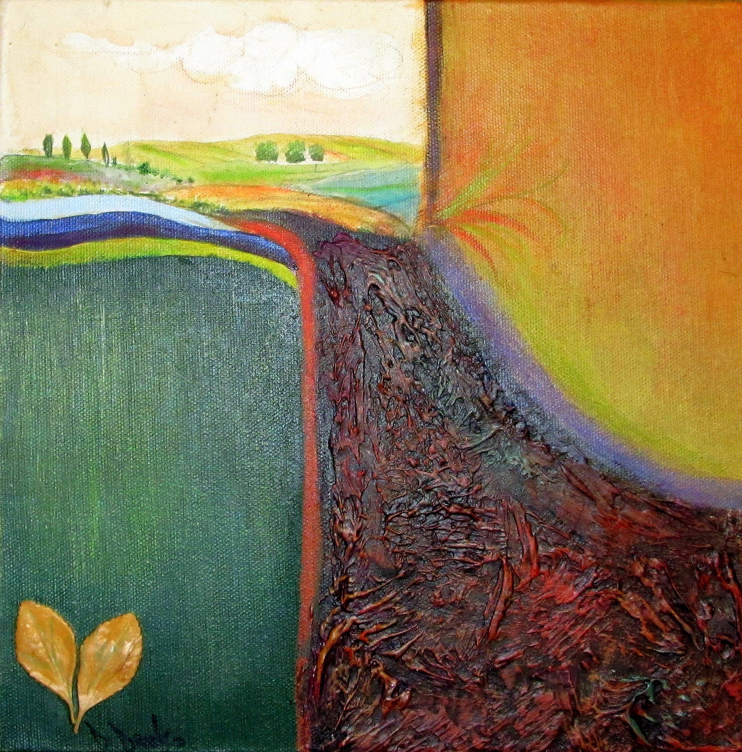 Maker of All - Absract -Landscape -Textured -10x10 -Mixed Media -Original - Free Shipping-