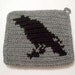 Black and Grey Raven Potholder - Black Raven Silhouette - Crochet Pot Holder, Potholder, Hotpad, Hot Pad, Trivet - Hoooked Potholder