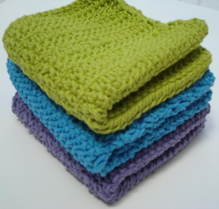 Three Cotton Dishcloths, Crochet Dishcloths, Crocheted Dishcloths, Green, Blue, Purple Dishcloths, Dish Cloths